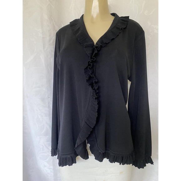 Exclusively Misook Black Jacket Cardigan Sweater Long Sleeve Knit Ruffle… - Picture 3 of 8